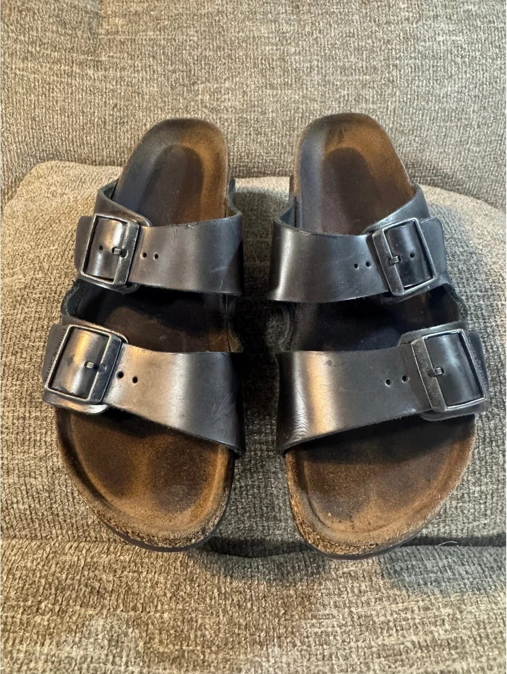Birkenstock Arizona Two-Strap Leather Sandals - Black Metallic Women’s size 7